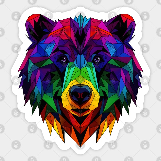 Geometric Pride Rainbow Bear Head - Vibrant Polygonal Animal Art Design Sticker by WarFX Designs